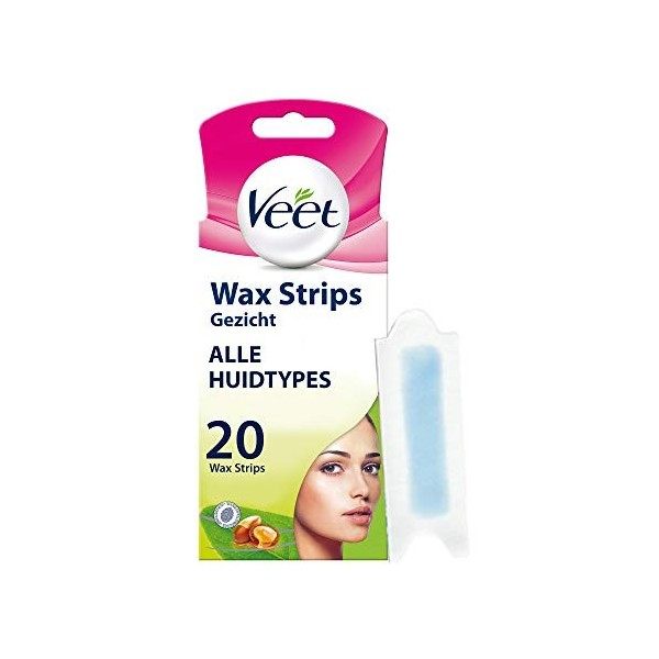 Veet Bandes De Cire Visage à lHuile dArgan - Natural Inspirations - Tous Types De Peaux - 20 bandes