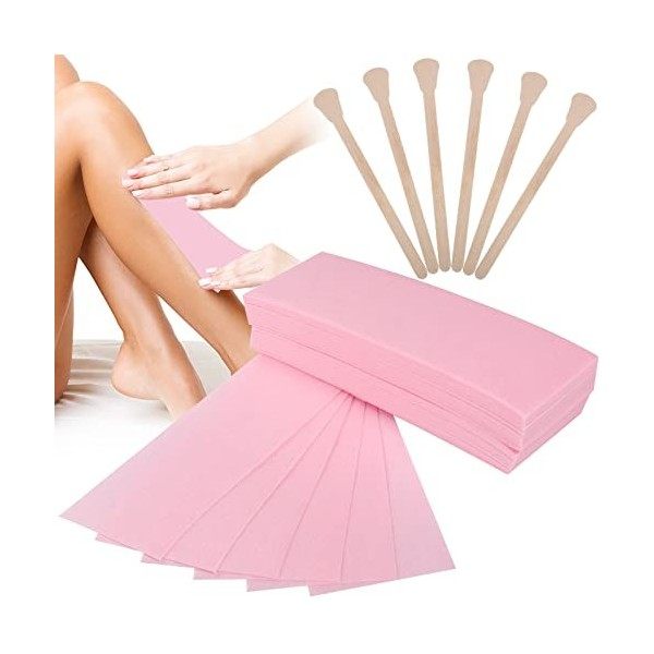 100 Pcs Bande de Cire Epilation, Bandes de Cire non Tissée Cire Bande de Papier Professionnel Paper Waxing Strips avec 20 Pcs