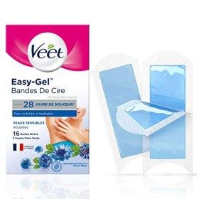 VEET EASY GEL - 16 Bandes De Cire Froide Aisselles - Peaux Sensibles - Sans Frotter - Epilation Longue Durée