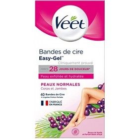 VEET EASY GEL - 40 Bandes de Cire Froide Corps & Jambes - Peaux Normales - Sans Frotter - Epilation Longue Durée