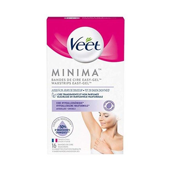 VEET PURE - 16 Bandes de cire froide Aisselles - Peaux Sensibles - Recommandés par les Dermatologues - Epilation Longue Durée