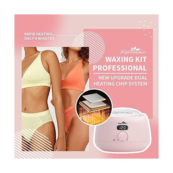 Lifestance Chauffe Cire Epilation Professionnelle pour Femme Avec 400g Perles de Cire, 30 Bâtonnets de Cire et Un Bol en Sili