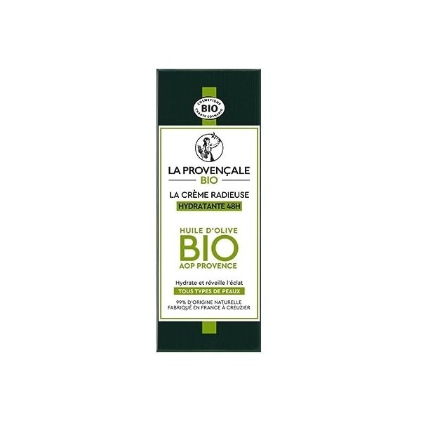 La Provencale - Crème Radieuse certifiée Cosmos Organic pour Hydrater et Illuminer la Peau - Tube de 50ml - Le Lot De 2 Crème...