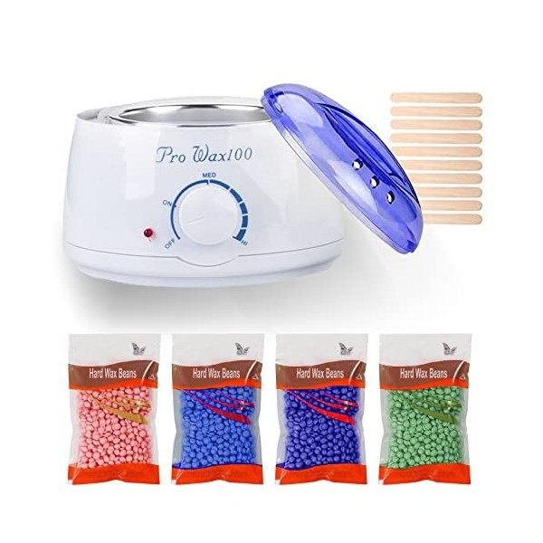 Kit Épilation Cire - Chauffe cire Éléctricot - Chauffeurs de Cire - Chauffe cire Epilation -4 x 100 g épilatoire cire, 20 Spa