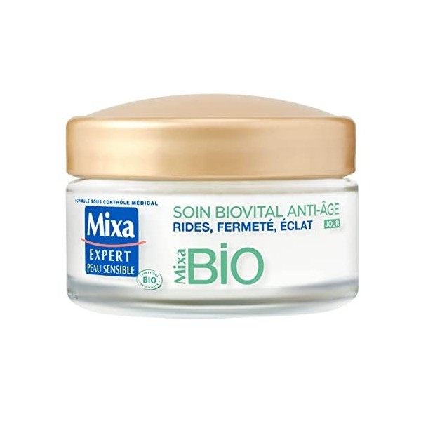 Mixa BIO - Soin Biovital Anti-Âge Jour - Rides, Fermeté, Eclat - Peaux Matures - 50 ml Crème Jour et Nuit