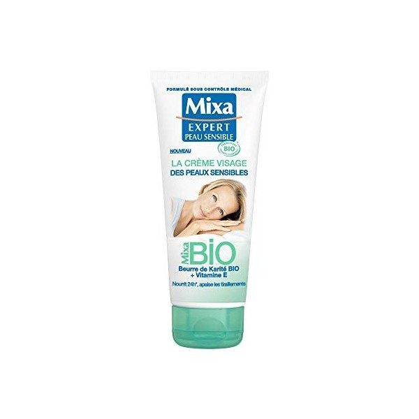 Mixa BIO - La Crème Visage Des Peaux Sensibles - 100 ml - Lot de 1 Crème Jour et Nuit