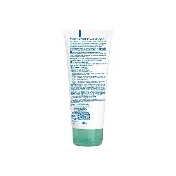 Mixa BIO - La Crème Visage Des Peaux Sensibles - 100 ml - Lot de 1 Crème Jour et Nuit