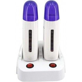 Dermawax Chauffe-cire double avec station pour 100 ml de cire chaude Roll on pour épilation - Blanc/bleu