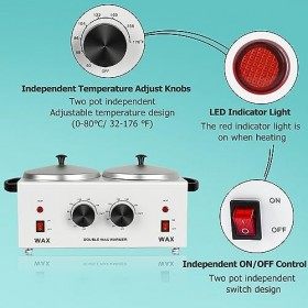 Kit de chauffe-cire double électrique pour épilation à la cire en métal avec double pot de cire à température réglable pour l