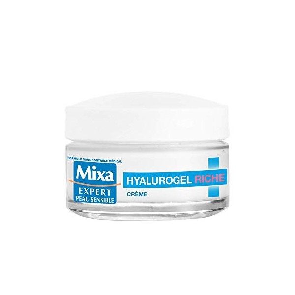 Mixa Expert Peau Sensible - Hyalurogel Riche - Crème Hydratante Intensive 24H - 50 ml - Lot de 1 Crème Jour et Nuit