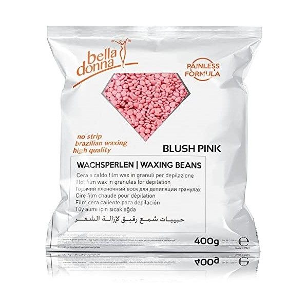 Bella Donna - Perles de cire « Blush Pink » pour une épilation sans bande sans douleur, formule souple et crémeuse, 400 g