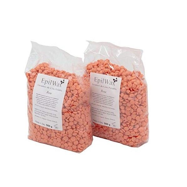 EPILWAX S.A.S - Perles de cire à épiler Pelable ROSE - sachet de 1kg Cire Chaude Réutilisable