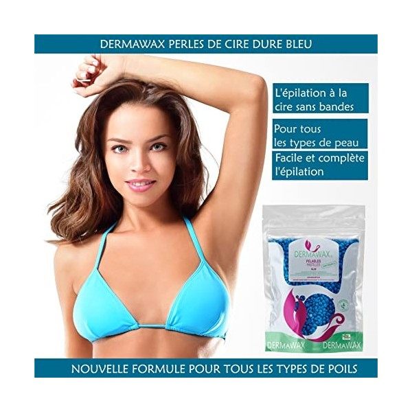 Dermawax 1 kg de perles de cire Azulen Premium sans bandes de cire pour lépilation, cire brésilienne pour le corps entier, j