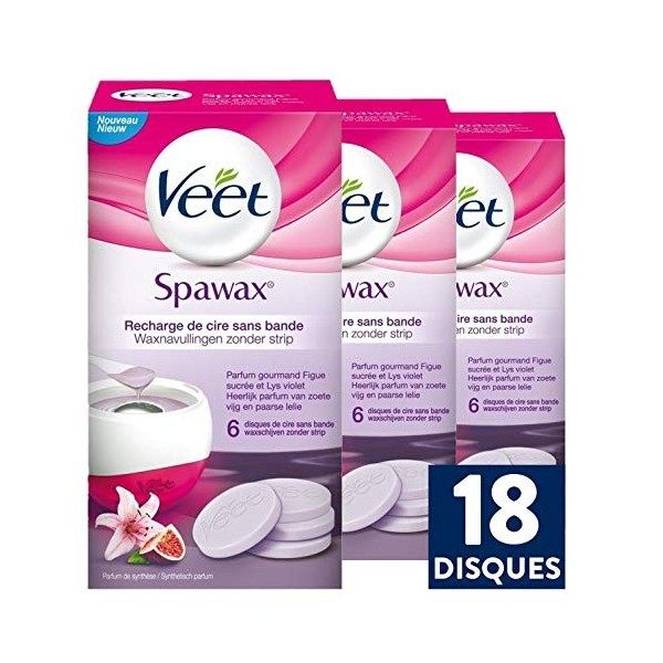 Veet - Spawax - 18 Disques de Cire - Jambes, Maillot, Aisselles, Bras - Figue Sucrée et Lys Violet