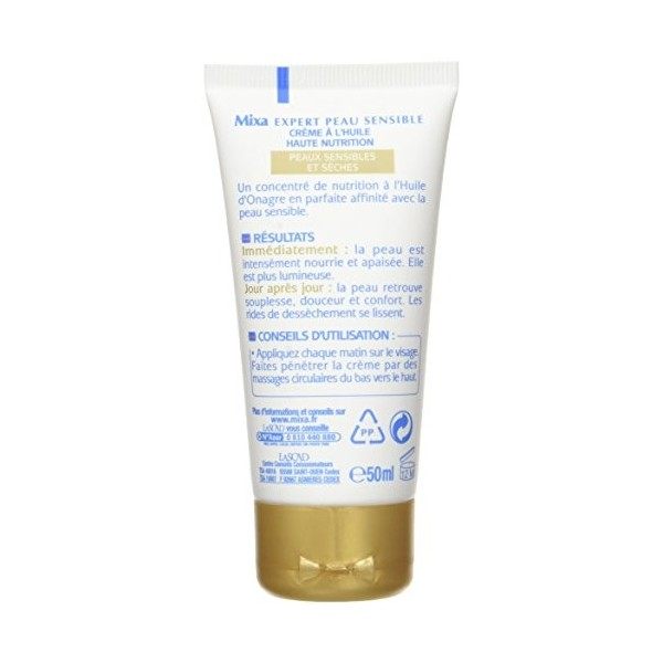 Mixa Expert Peau Sensible - Crème Nutritive à lHuile dOnagre 5% Glycérine / Huile dOnagre - 50 ml Crème Jour et Nuit