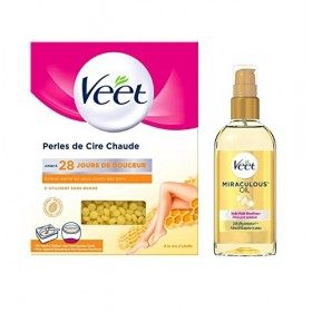 VEET - Lot Perles de Cire Chaude à la Cire dAbeille de 230g et Huile Miraculeuse A Base dHuiles 100% dOrigine Naturelle