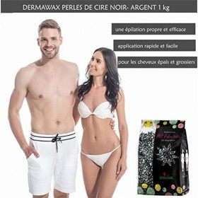 Dermawax Perles de cire Noir avec de lhuile de noix de coco sans bandes de cire pour lépilation, cire pour le corps entier 