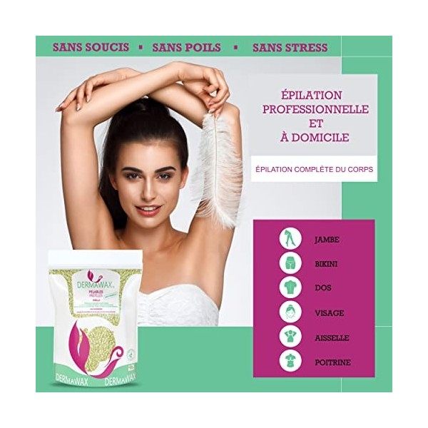 Dermawax Perles de cire blanc nacré Vanille Premium de 1 kg sans bandes de cire pour lépilation, cire pour le corps entier à