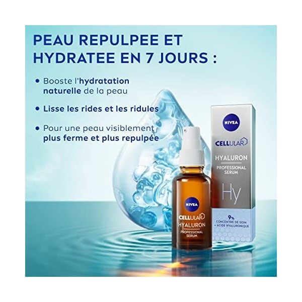 NIVEA Cellular Professional Serum HYALURON 1 x 30 ml , Sérum visage à la formule contenant de l’acide hyaluronique, Soin hyd ...