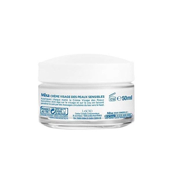 Mixa BIO - La Crème Visage Des Peaux Sensibles Anti-Âge - 50 ml - Lot de 2 Crème Jour et Nuit