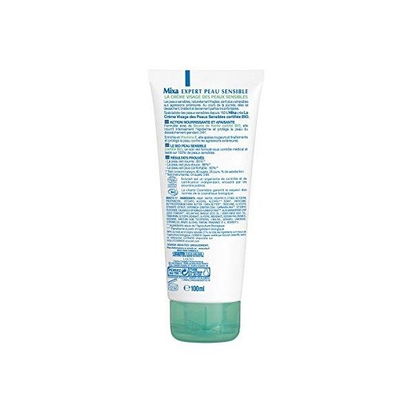 Mixa BIO - La Crème Visage Des Peaux Sensibles - 100 ml - Lot de 2 Crème Jour et Nuit
