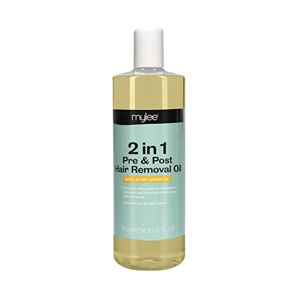 Huile 2 en 1 Mylee pour lépilation 500ml - Avant ou après le rasage, lépilation à la cire, ou la dépilation - Avec huiles e