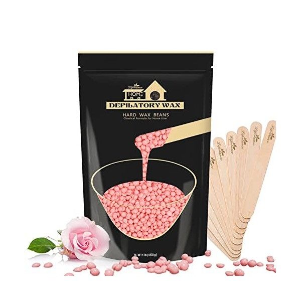 Lifestance Cire Epilation, 450g Vert Perle de Cire Epilation avec 10 Cire Spatules, Wax Cire pour le Corps Entier à la Cire B