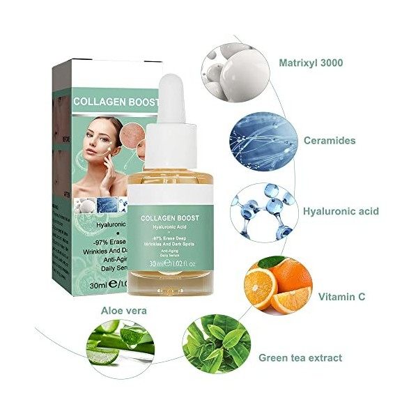Advanced Collagen Boost Anti Aging Serum, Anti-Rides, Réduction des Rides, Raffermissement de la peau, Correction des Taches ...