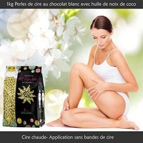 1 kg Dermawax Cire Film Chocolat Blanc avec de lhuile de noix de coco, Cire sans Bandes, Cire Film Transparente, Épilation c