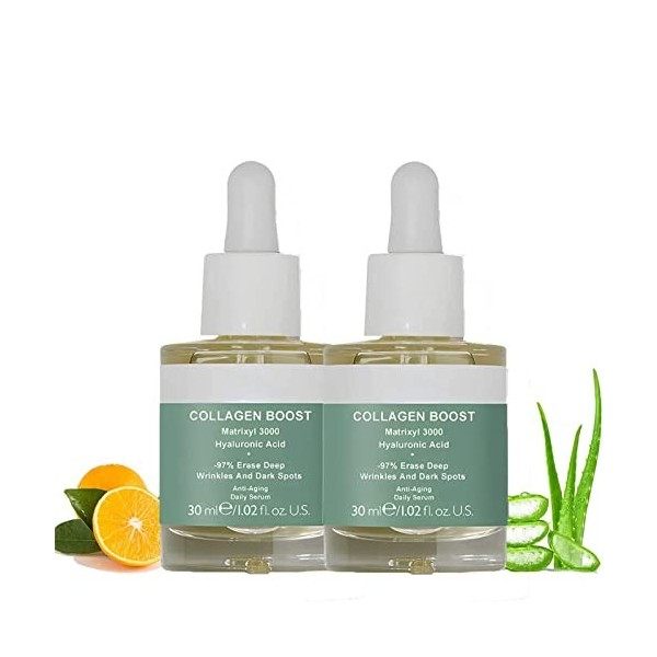 Advanced Collagen Boost Lot de 2 sérums anti-âge au peptide de collagène pour rides du visage, réduit les rides, sérum à lac