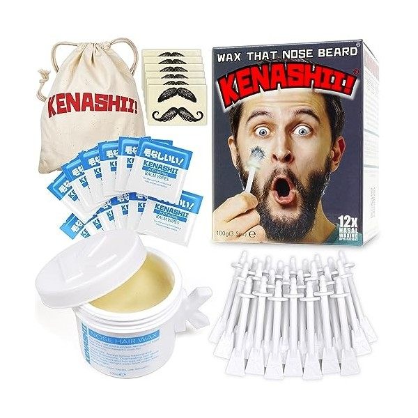 Kit de Cire pour Nez, 100g de Cire, 24 Applicateurs. Le Meilleur Kit dÉpilation du Nez Original de Kenashii. Pour Hommes et 