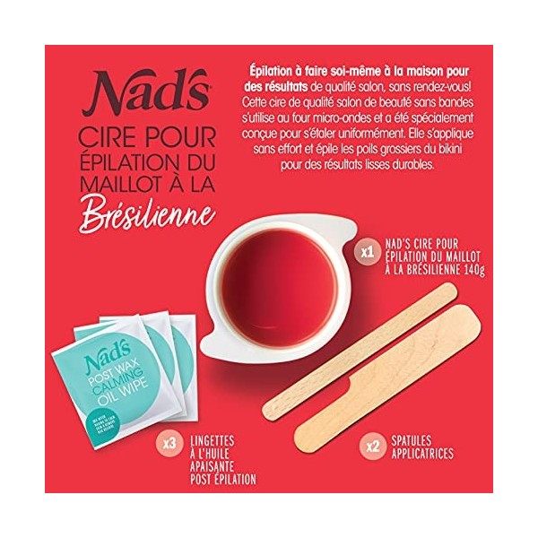 Nad’s Cire Pour Épilation Du Maillot À La Brésilienne - Kit DÉpilation À La Maison Avec Cire Dure, Pot de Cire Chaude, Cire 