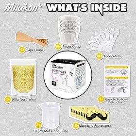 Nose Wax Kit de cire pour nez pour homme et femme, 100 g de cire pour poils de nez, 20 applicateurs à pointe sûre, 10 applica