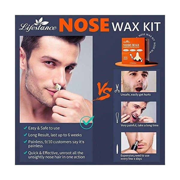 Lifestance Kit de Cire Nez pour Homme-Kit dépilation du Nez à la Cire avec 80g Cire Nez-Sûre, Rapide, Indolore Kit de Cire P