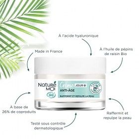 Naturé Moi - Crème Visage Jour Anti-Âge - À lAcide Hyaluronique - Soin Visage repulpant et raffermissant - Huile de Pépins d ...