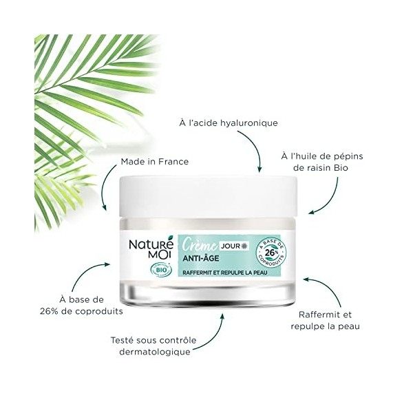 Naturé Moi - Crème Visage Jour Anti-Âge - À lAcide Hyaluronique - Soin Visage repulpant et raffermissant - Huile de Pépins d ...