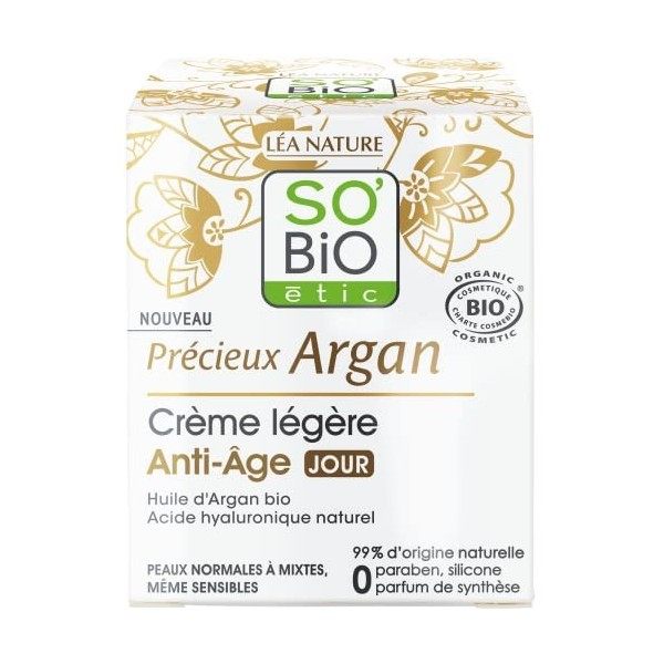 LÉA NATURE SO BiO étic| Crème Anti-Âge Jour – Précieux Argan | Corrige les signes de l’âge | Rides, Fermeté, Eclat |Huile d’A...