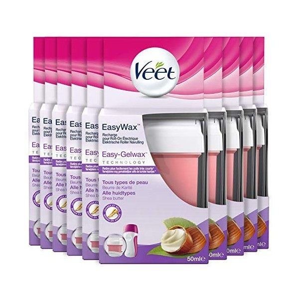 Veet EasyWax - Cartouches de Cire Chaude pour Roll-On 50ml - Bras & Jambes - Beurre de Karité 10 Recharges 