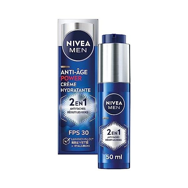 NIVEA MEN Crème hydratante Power 2-en-1 LUMINOUS630® anti-âge & anti-taches 1 x 50 ml , Crème visage pour homme enrichie en ...