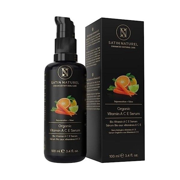 Serum Vitamine C Bio + Retinol + Vitamine E + Acide Hyaluronique 100ml, Anti Taches brunes Visage pour une Peau Lissée et Uni...