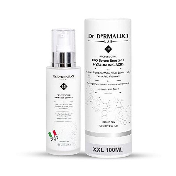 Acide Hyaluronique Serum Visage Bio 100ml Booster |Bave d’Escargot, Eau de Bambou, Vit E, Goji+Peptide |Soins Naturelle, Repu...