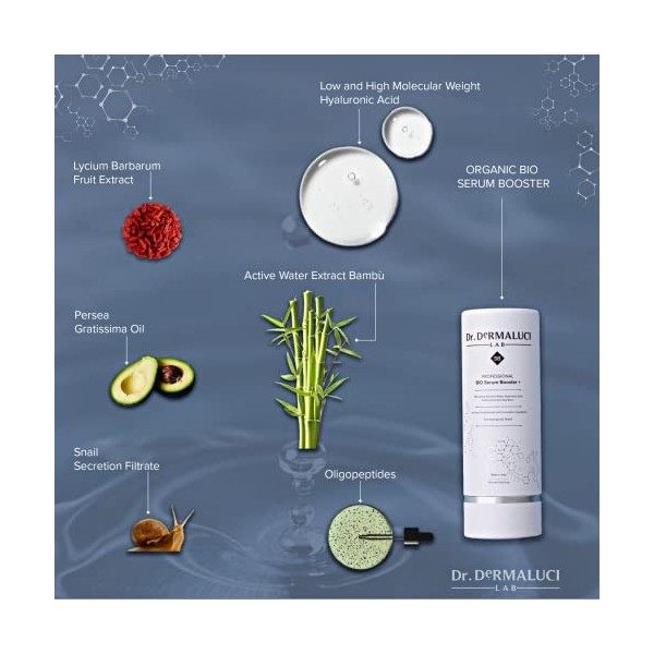 Acide Hyaluronique Serum Visage Bio 100ml Booster |Bave d’Escargot, Eau de Bambou, Vit E, Goji+Peptide |Soins Naturelle, Repu...