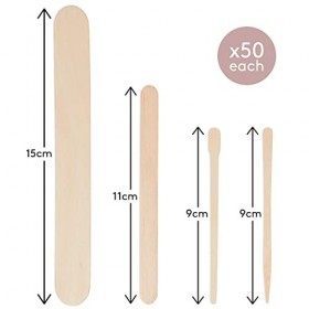 Mylee Lot de 200 spatules dépilation en bois jetables assorties, bâtonnets en bois, 4 tailles pour une épilation de précisio