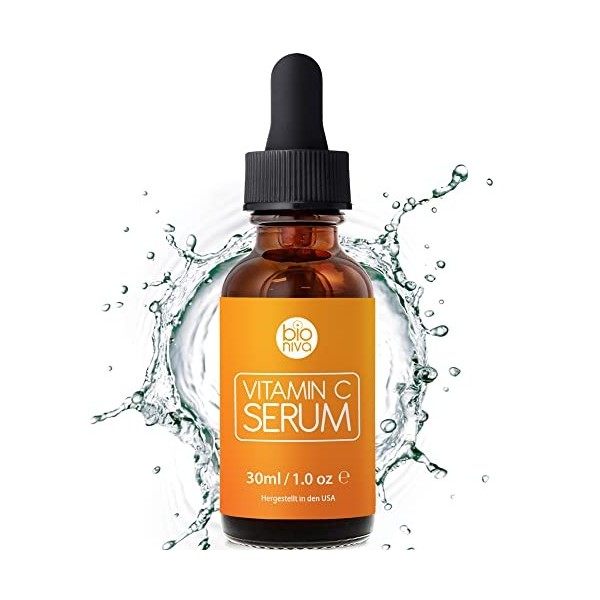 Bio Sérum Vitamine C + Acide Hyaluronique, Aloe Vera, Vitamine E et Acide Férulique pour le visage. Anti ge et Anti Rides ave...
