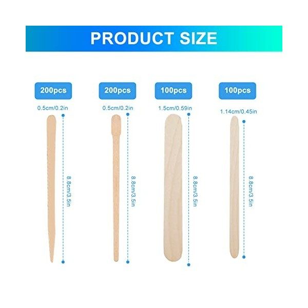 Acboor Spatule Bois Epilation, 600 Pièces 4 Modèles Spatule Bois Epilation Bâtons Applicateurs à Cire Spatule Cire Epilation 