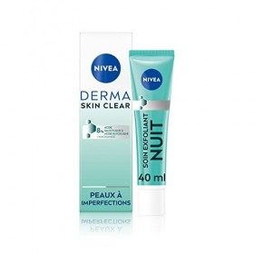 NIVEA Derma Skin Clear Soin Exfoliant Quotidien Nuit 1 x 40 ml , Soin de nuit 8% acides salicylique, glycolique & niacinamid ...