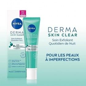NIVEA Derma Skin Clear Soin Exfoliant Quotidien Nuit 1 x 40 ml , Soin de nuit 8% acides salicylique, glycolique & niacinamid ...