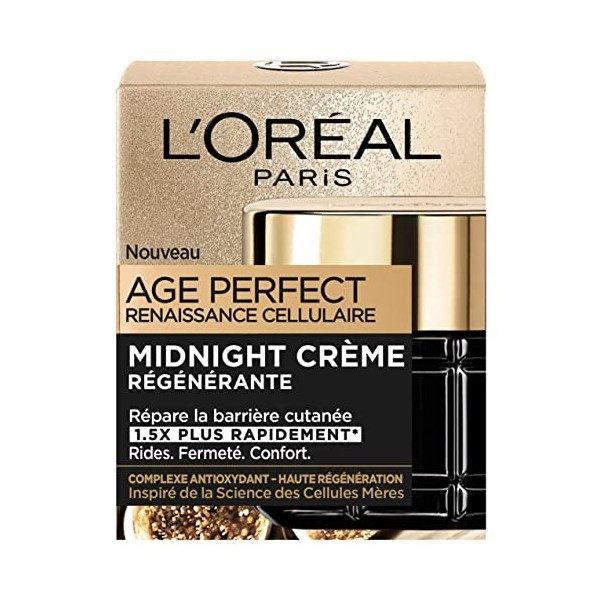 LOréal Paris - Midnight Crème Age Perfect Renaissance Cellulaire - Crème de Nuit Régénérante Anti-Âge - Soin Visage Anti-Rid