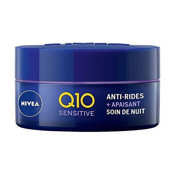 NIVEA Q10 Power Soin de Nuit Confort Anti-Rides +Peaux sensibles 1x50ml , crème anti-âge avec Q10 & 10X plus de créatine, so ...