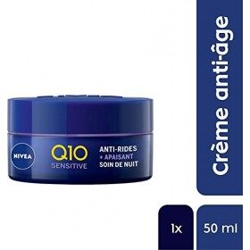 NIVEA Q10 Power Soin de Nuit Confort Anti-Rides +Peaux sensibles 1x50ml , crème anti-âge avec Q10 & 10X plus de créatine, so ...